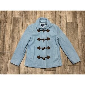 Gap Coat Womens Small Blue Wool Blend Toggle Duffle Short Jacket Lined Pockets